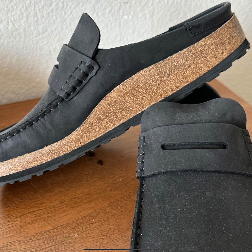 Birkenstock Black Loafers with Tan Sole